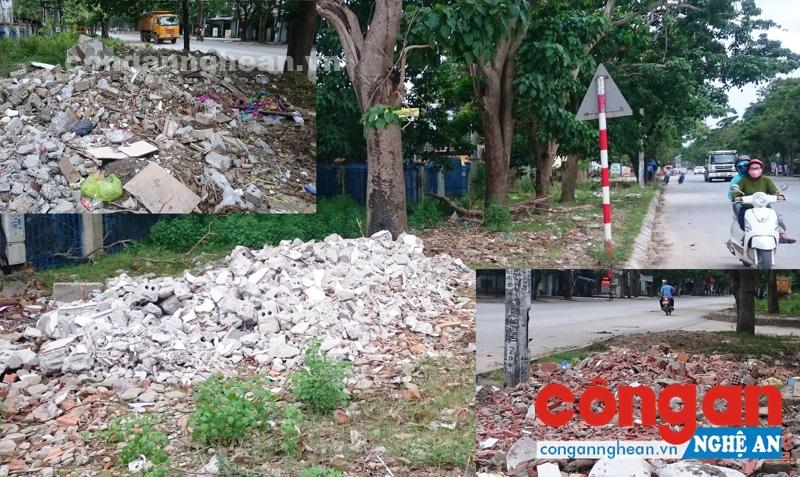 Rác thải xây dựng đổ ngổn ngang trên vỉa hè phía Nam đường Đặng Thai Mai