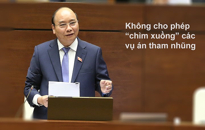 Trả lời chất vấn của đại biểu Lê Thanh Vân (đoàn Cà Mau), chiều 18/11/2017, Thủ tướng Nguyễn Xuân Phúc khẳng định Đảng, Nhà nước không cho phép “chìm xuồng” các vụ án tham nhũng, không có vùng cấm trong việc xử lý tham nhũng.