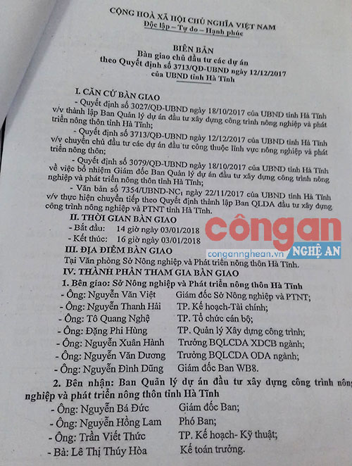 Ban quản lý dự án tự bổ nhiệm nhân sự là trái với Quyết định 3027 UBND tỉnh Hà Tĩnh
