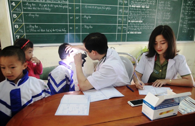 Bệnh viện Công an tỉnh khám bệnh miễn phí cho các em học sinh