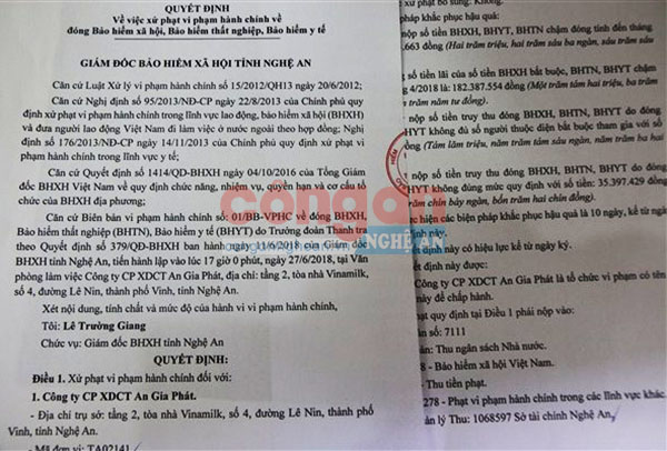 Đầu tháng 7/2018, 2 đơn vị bị xử phạt vi phạm về đóng BHXH, BHYT
