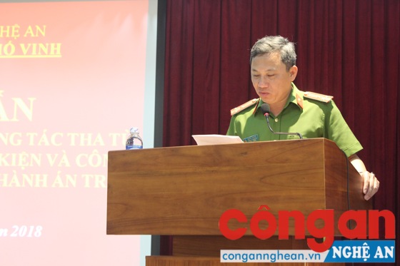 Đồng chí Thượng tá Hoàng Duy Hà, Phó Trưởng Công an TP Vinh phát biểu chỉ đạo Hội nghị