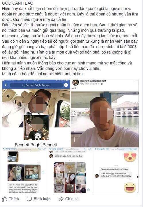 Một nạn nhân bị lừa đảo đăng lời cảnh báo lên mạng xã hội.