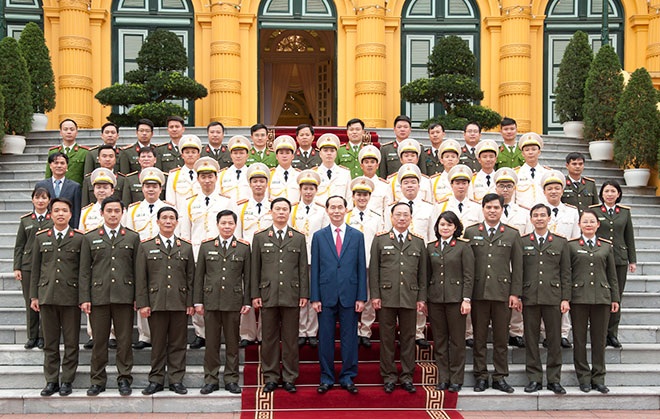 Chủ tịch nước Trần Đại Quang trong buổi gặp mặt thanh niên Công an tiêu biểu năm 2017.