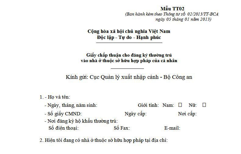 Giấy chấp thuận cho đăng ký thường trú vào nhà ở thuộc sở hữu hợp pháp của cá nhân