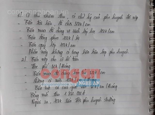 Nhiều khoản phụ huynh trường MN Bắc Sơn nộp không có trong biên bản họp phụ huynh