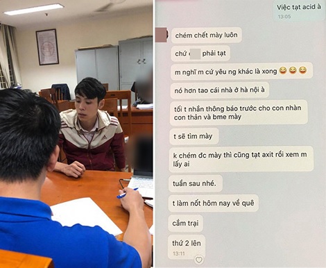 Đối tượng Phạm Văn Viên tại cơ quan Công an; những tin nhắn đe dọa Viên gửi cho chị T. trước khi gây án.
