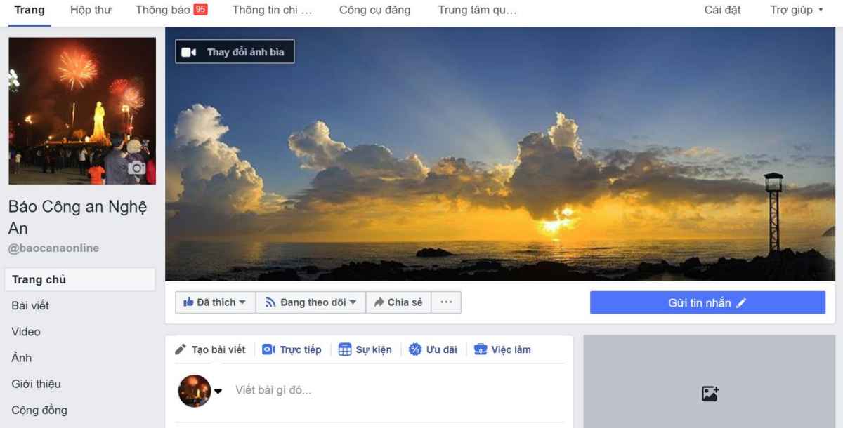 Giao diện Fanpage Báo Công an Nghệ An 