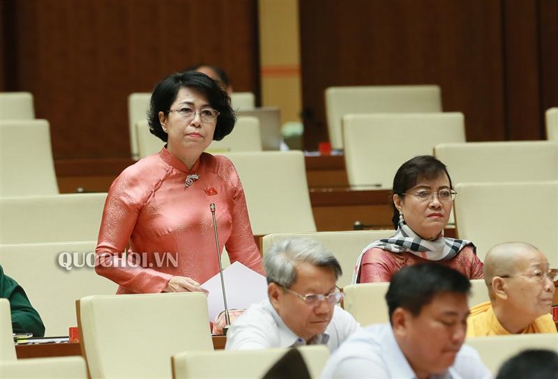 Đại biểu Tô Thị Bích Châu- Đoàn ĐBQH Tp.Hồ Chí Minh, đặt câu hỏi về giải pháp đột nào tạo thu hút đầu tư của tư nhân trong lĩnh vực nông nghiệp