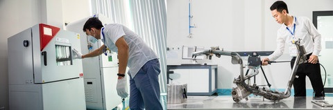 Vật tư, linh kiện của VinFast eScooter đến từ những nhà cung cấp có uy tín và kinh nghiệm nhất khu vực như Bosch, Panasonic... Vật liệu, linh kiện đầu vào được kiểm soát chất lượng vô cùng chặt chẽ. VinFast đo lường linh kiện đầu vào bằng máy quét 3D, máy đo laser và đầu dò 3D để đảm bảo độ chính xác tuyệt đối. Vật liệu đầu vào thậm chí còn được phân tích quang phổ ngay tại phòng thí nghiệm VinFast để đảm bảo tuân thủ đúng chỉ tiêu chất lượng khắt khe của VinFast.