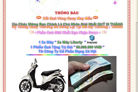 Cẩn trọng khi thấy những thông tin trúng thưởng được gửi đến