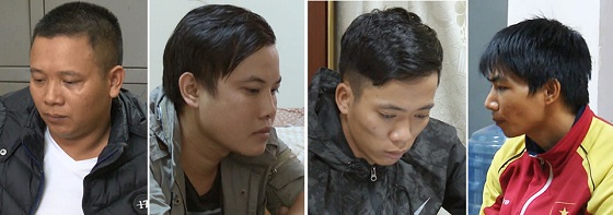 Các đối tượng bị khởi tố trong vụ án, từ trái qua: Tài, Quyền, Minh Tuấn và Hiển.