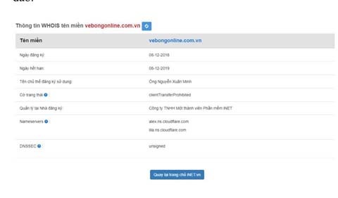 Thông tin liên quan về người sở hữu trang web bán vé giả mạo của LĐBĐVN