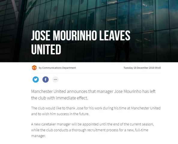 Manchester United sa thải Jose Mourinho
