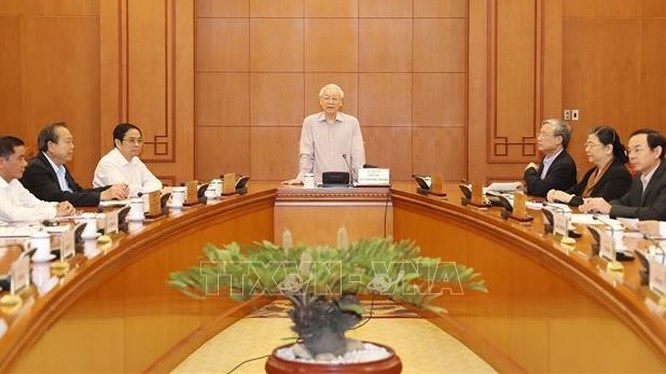 Tổng Bí thư, Chủ tịch nước Nguyễn Phú Trọng chủ trì phiên họp Ban Chỉ đạo xây dựng Quy hoạch cán bộ cấp chiến lược nhiệm kỳ 2021-2026. Ảnh: Trí Dũng/TTXVN.