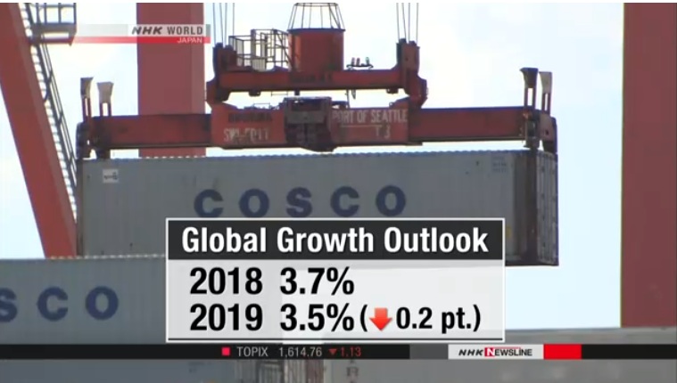 Căng thẳng thương mại Mỹ - Trung đã trở thành yếu tố rào cản khiến OECD hạ dự báo tăng trưởng kinh tế toàn cầu năm 2019.(Ảnh: NHK)