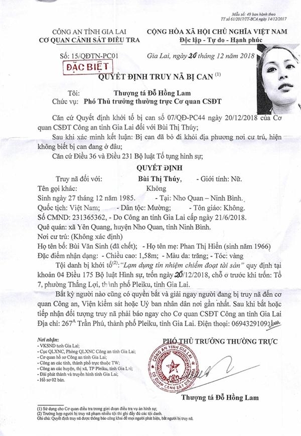 Quyết định truy nã đối tượng Bùi Thị Thúy
