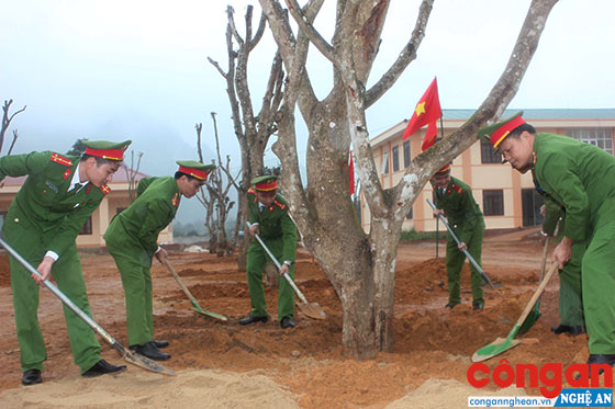 Trụ sở mới của đơn vị được trồng hàng chục loại cây lớn tạo bóng mát cho đơn vị xanh sạch đẹp