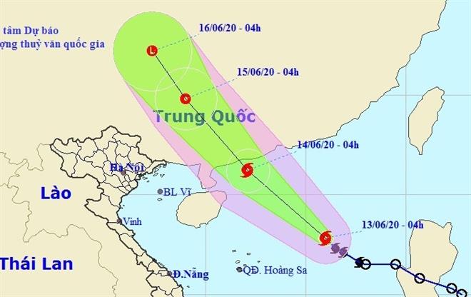 Dự báo vị trí và đường đi của Bão số 1.