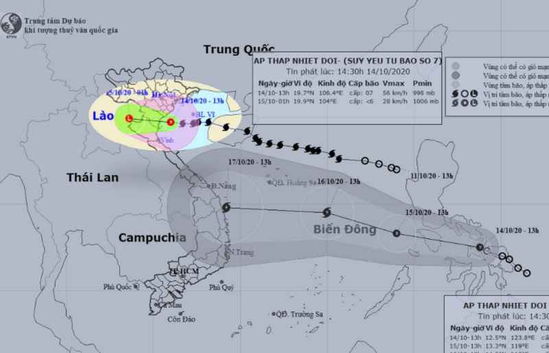 Bão số 7 suy yếu thành áp thấp nhiệt đới