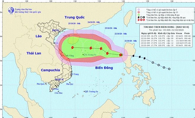 Bão số 8 liên tục mạnh thêm, đe dọa các tỉnh miền Trung