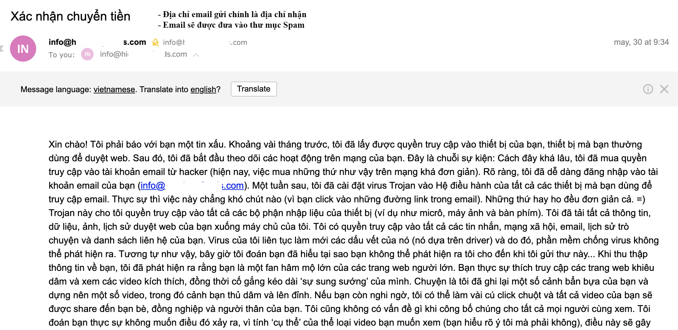 Nội dung mail đối tượng gửi cho một nạn nhân