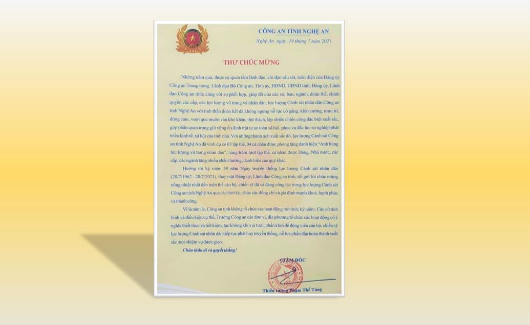 THƯ CHÚC MỪNG