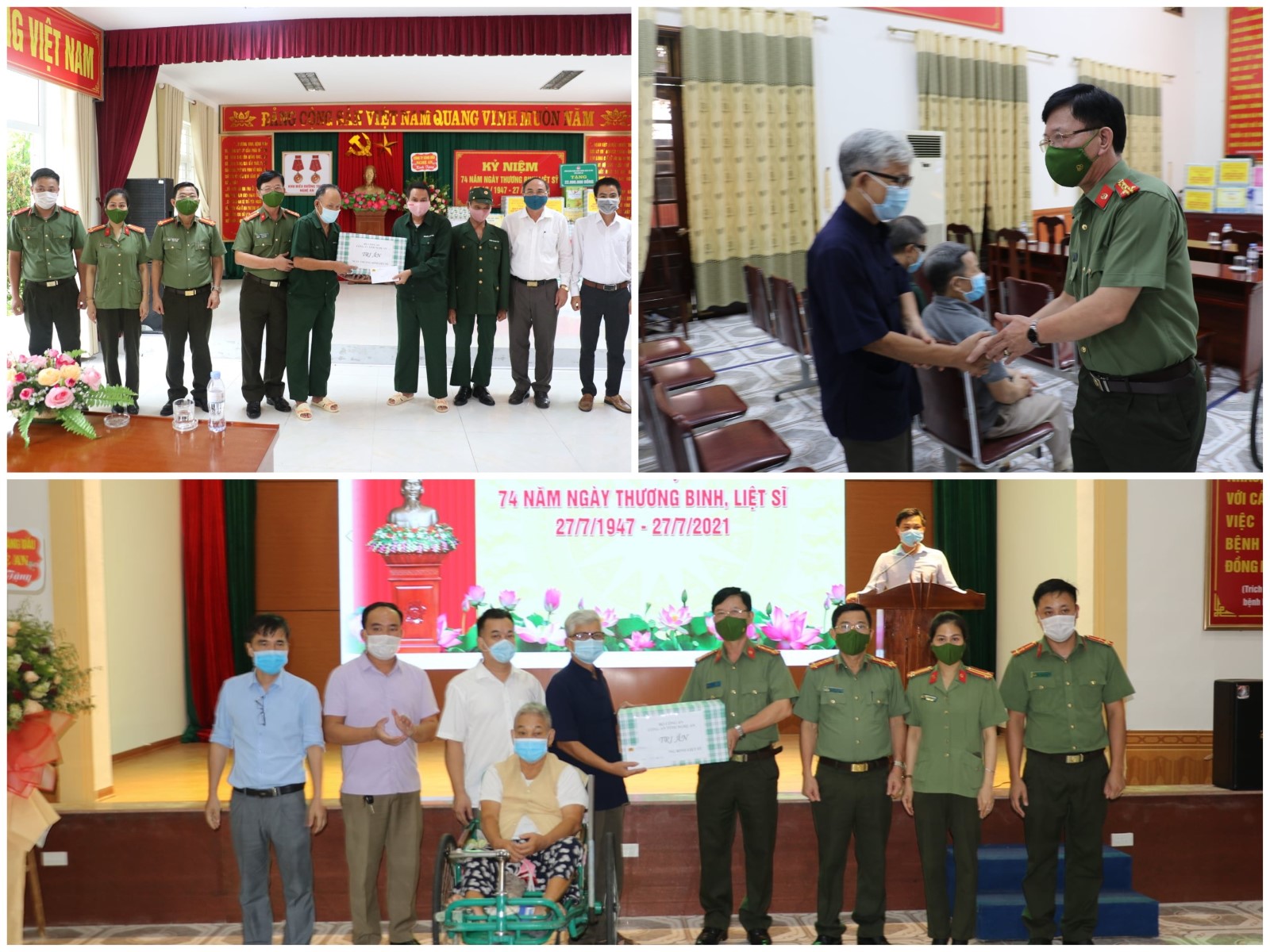 Lãnh đạo Công an tỉnh tặng quà cho các thương bệnh binh nhân kỉ niệm 74 năm Ngày Thương binh liệt sĩ.