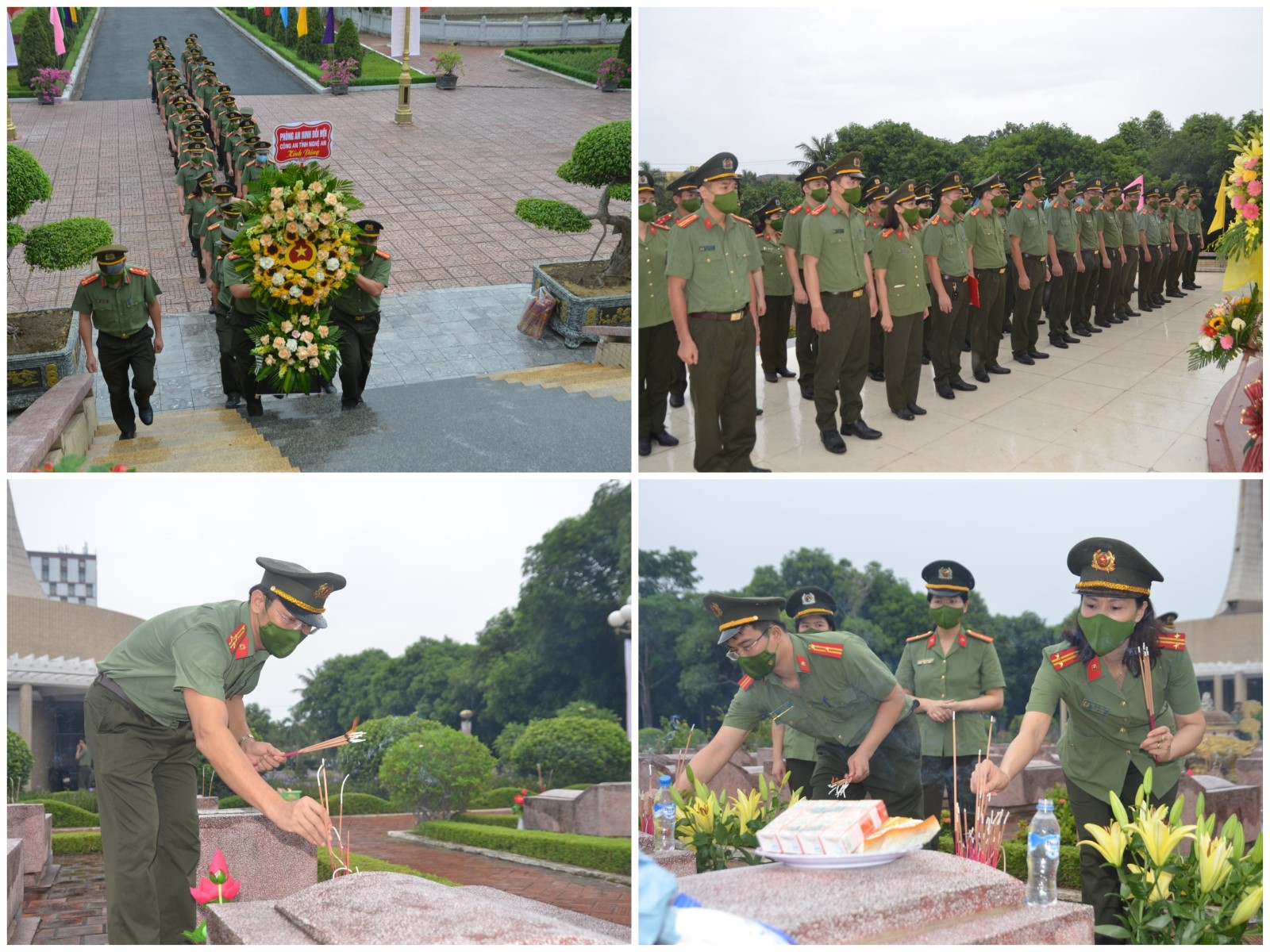 Lãnh đạo, cán bộ chiến sĩ Phòng An ninh đối nội dâng hoa dâng hương tại Nghĩa trang liệt sĩ thành phố Vinh.