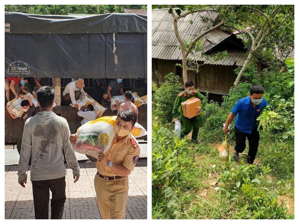 Công an huyện Kỳ Sơn giúp dân vận chuyển lương thực thực phẩm đển từng bản làng xa xôi