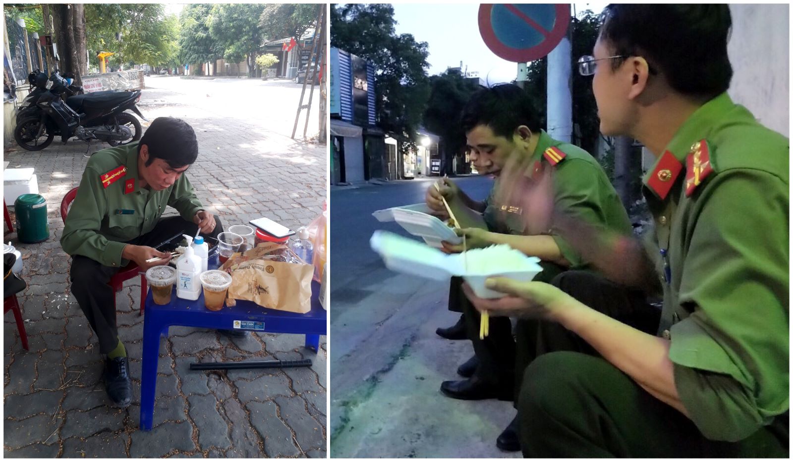 Bữa cơm trên vỉa hè của cán bộ chiến sĩ Công an Nghệ An trực chốt