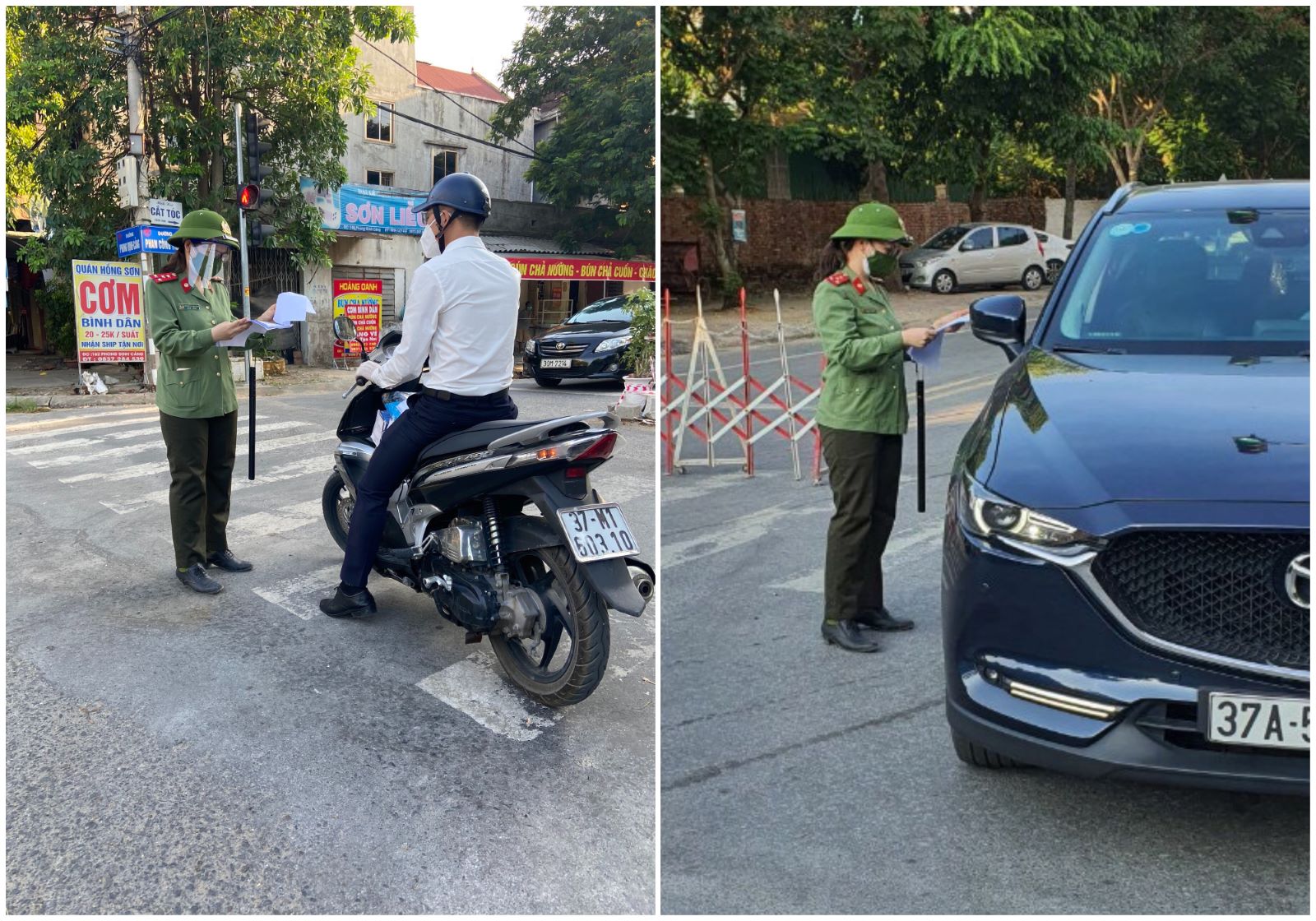 Cán bộ Phòng Hậu cần Công an Nghệ An thực hiện nhiệm vụ tại chốt