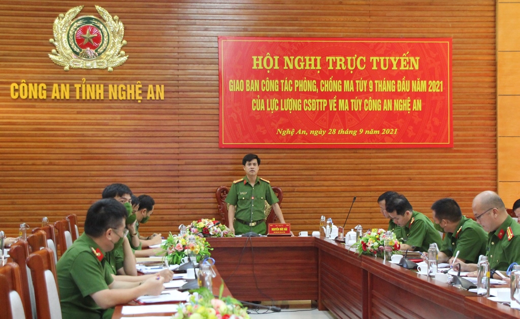 Đồng chí Đại tá Nguyễn Đức Hải, Phó Giám đốc công an tỉnh, Thủ trưởng Cơ quan Cảnh sát điều tra chủ trì Hội nghị.