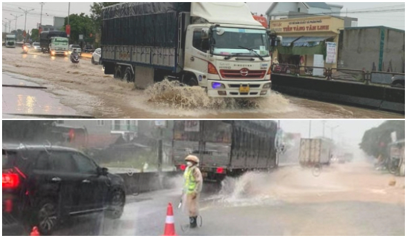 Nghệ An: Mưa lớn gây ngập sâu nhiều đoạn trên Quốc lộ 1A