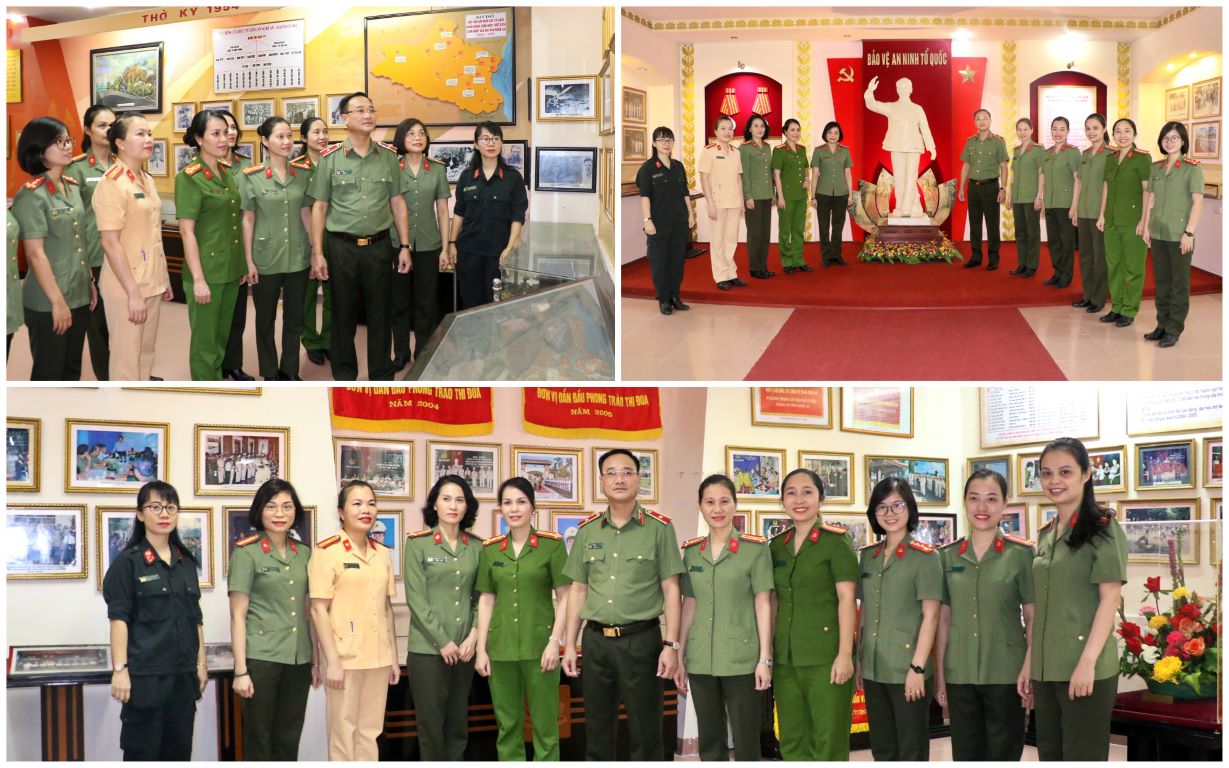 Đồng chí Thiếu tướng Phạm Thế Tùng - Ủy viên Ban Thường vụ Tỉnh ủy, Bí thư Đảng ủy, Giám đốc Công an tỉnh chụp ảnh lưu niệm với Hội Phụ nữ Công an Nghệ An tại Bảo tàng Công an tỉnh. Ảnh tư liệu