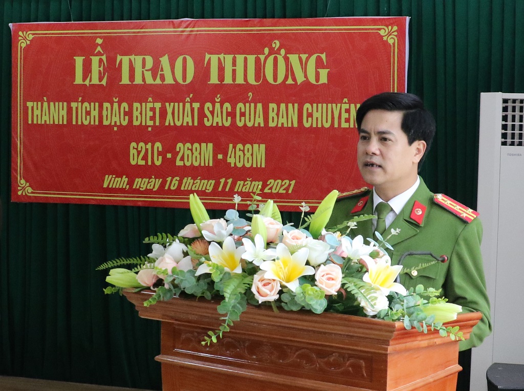 Đồng chí Đại tá Nguyễn Đức Hải, Phó Giám đốc, Thủ trưởng Cơ quan cảnh sát điều tra Công an tỉnh phát biểu chỉ đạo tại buổi lễ