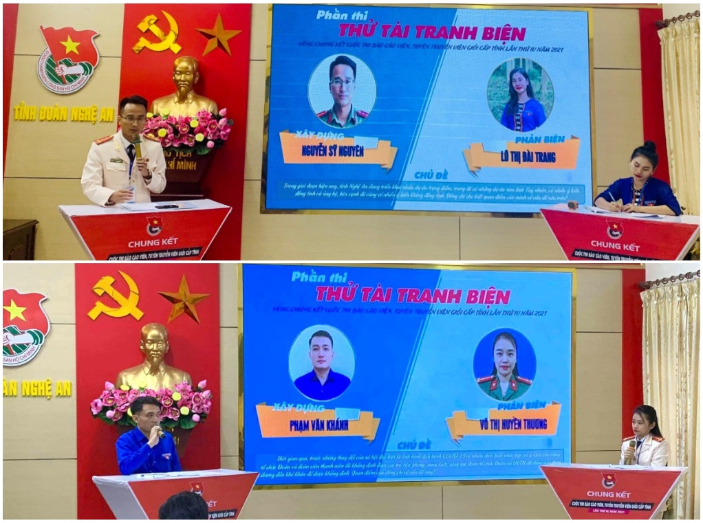 Đại uý Nguyễn Sỹ Nguyên và Thượng uý Võ Thị Huyền Thương tham gia vòng tranh biện