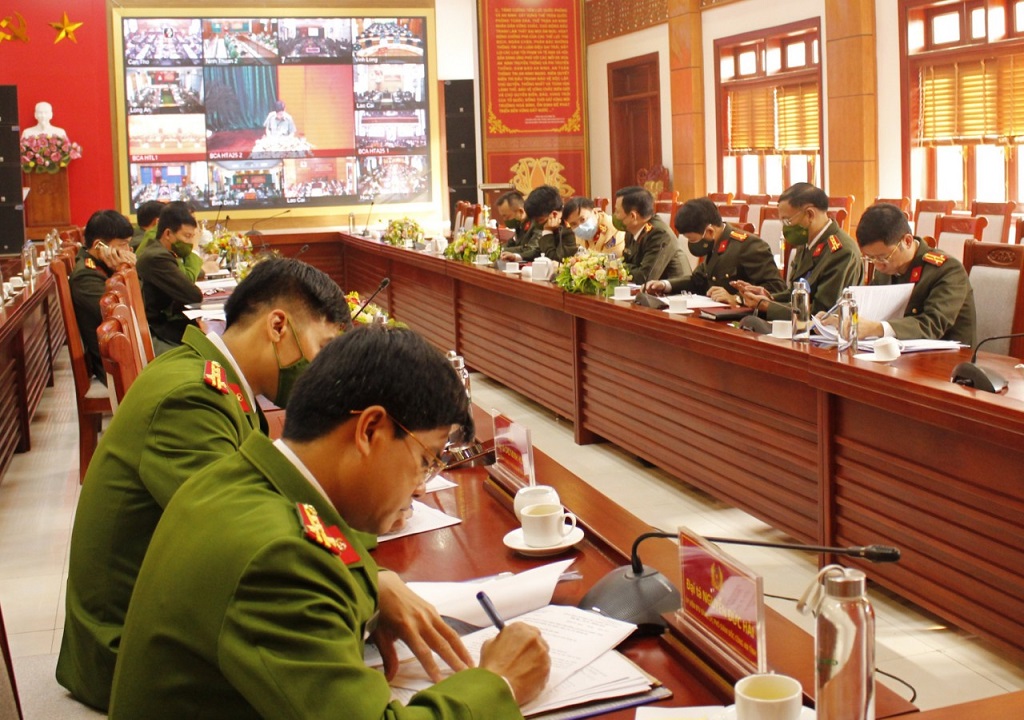 Toàn cảnh hội nghị tại điểm cầu Công an tỉnh Nghệ An