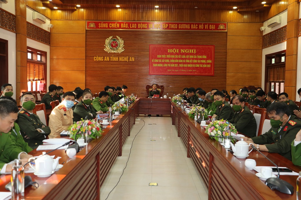 Toàn cảnh hội nghị tại điểm cầu Công an tỉnh Nghệ An