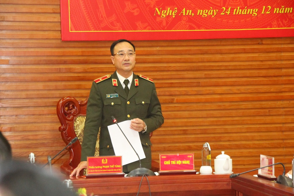 Đồng chí Thiếu tướng Phạm Thế Tùng, Ủy viên BTV Tỉnh ủy, Giám đốc Công an tỉnh chủ trì hội nghị