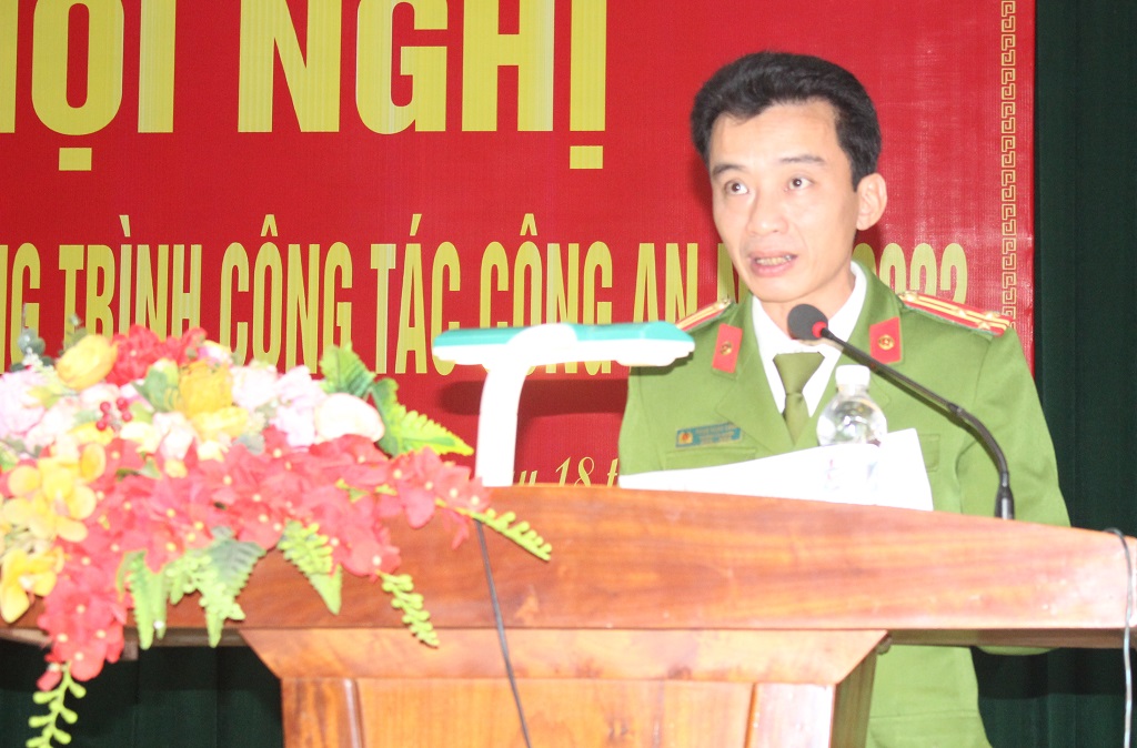 Đồng chí Thượng tá Phạm Ngọc Cảnh, Trưởng Công an huyện Yên Thành phát biểu khai mạc Hội nghị