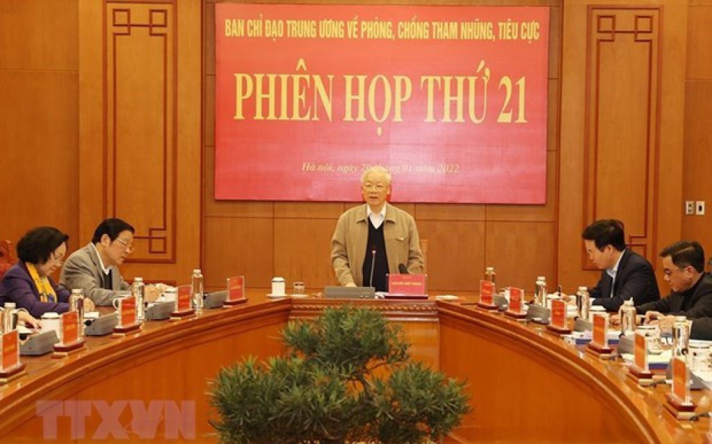 Tổng Bí thư Nguyễn Phú Trọng, Trưởng Ban Chỉ đạo Trung ương về phòng, chống tham nhũng, tiêu cực chủ trì phiên họp thứ 21 của Ban Chỉ đạo. Ảnh: TTXVN