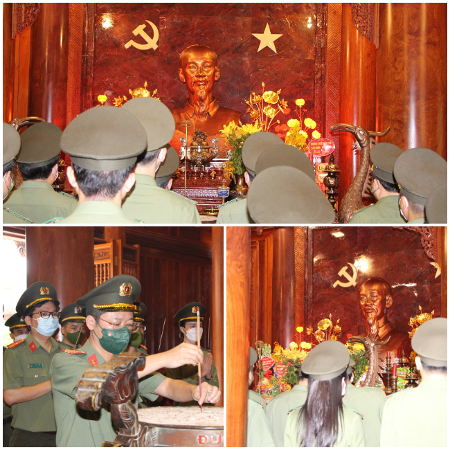 Đồng chí Thượng tá Trần Ngọc Tuấn, Trưởng phòng Tham mưu thay mặt cán bộ, chiến sỹ dâng hương báo công lên Bác