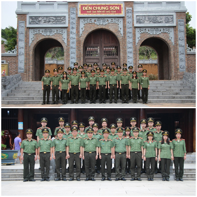 Đoàn đại biểu Phòng Tham mưu chụp ảnh lưu niệm tại Đền Chung Sơn và Khu di tích Kim Liên