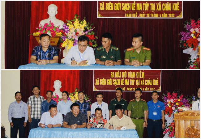 Các đại biểu ký cam kết thực hiện mô hình “Xã biên giới sạch về ma túy”