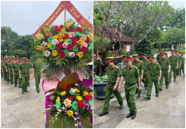 Đoàn đại biểu Phòng Cảnh sát kinh tế tiến vào dâng hoa, dâng hương tại Khu di tích Kim Liên, huyện Nam Đàn