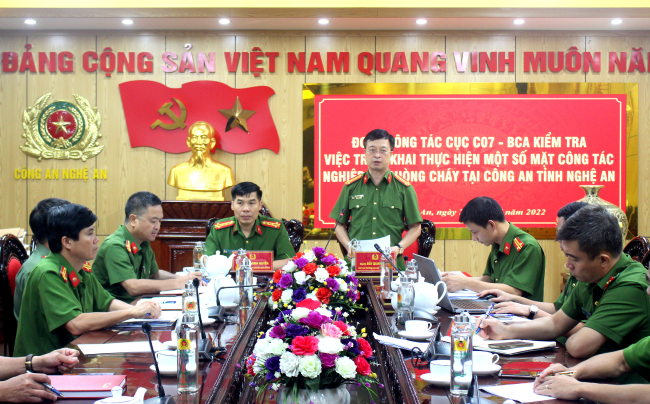 Đoàn kiểm tra Cục Cảnh sát PCCC&CNCH, Bộ Công an làm việc tại Công an tỉnh Nghệ An