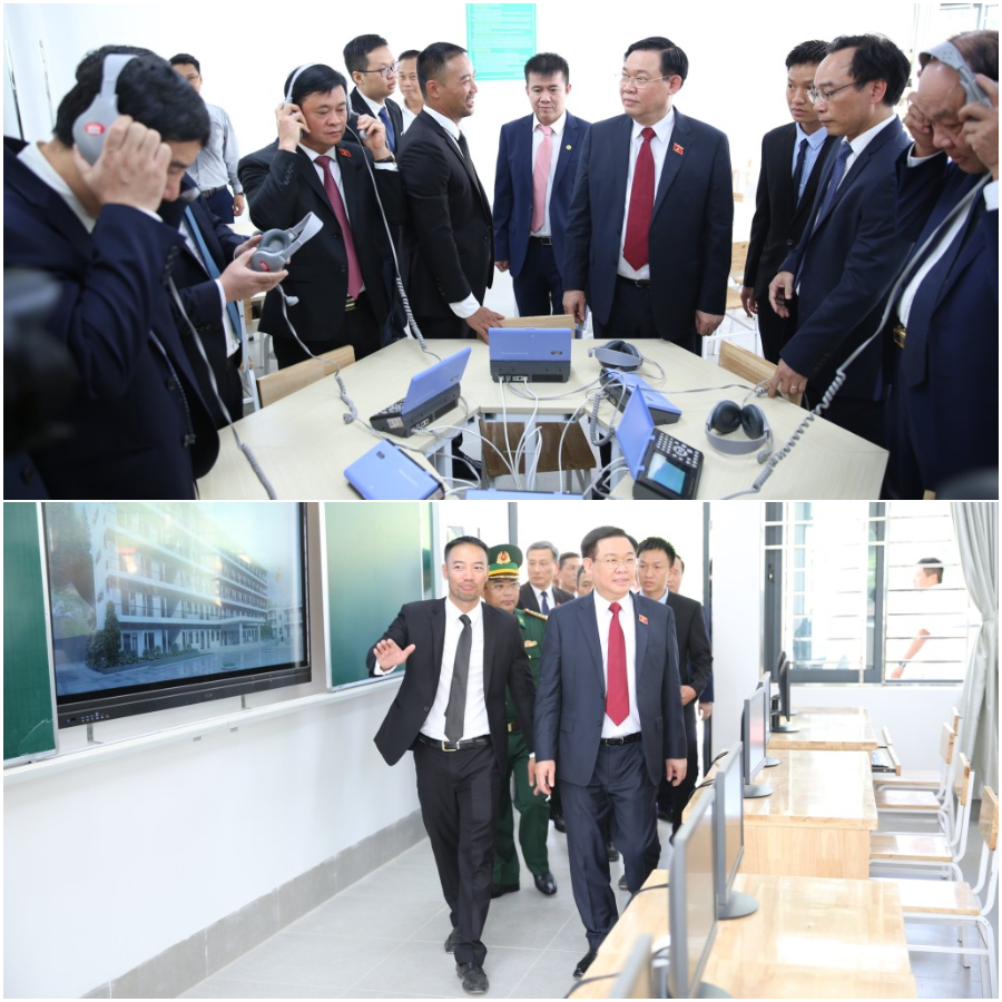 Đồng chí Chủ tịch Quốc hội Vương Đình Huệ tham quan cơ sở vật chất Trường THPT Kỳ Sơn