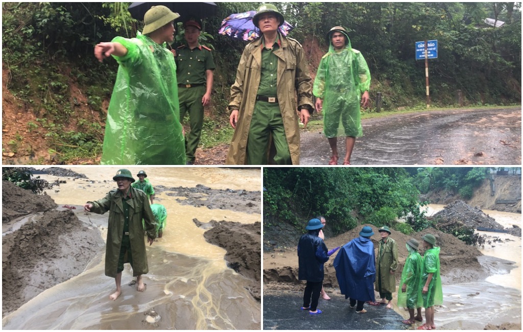 Lãnh đạo Công an huyện Kỳ Sơn kiểm tra, chỉ đạo công tác ứng phó, khắc phục hậu quả mưa bão 