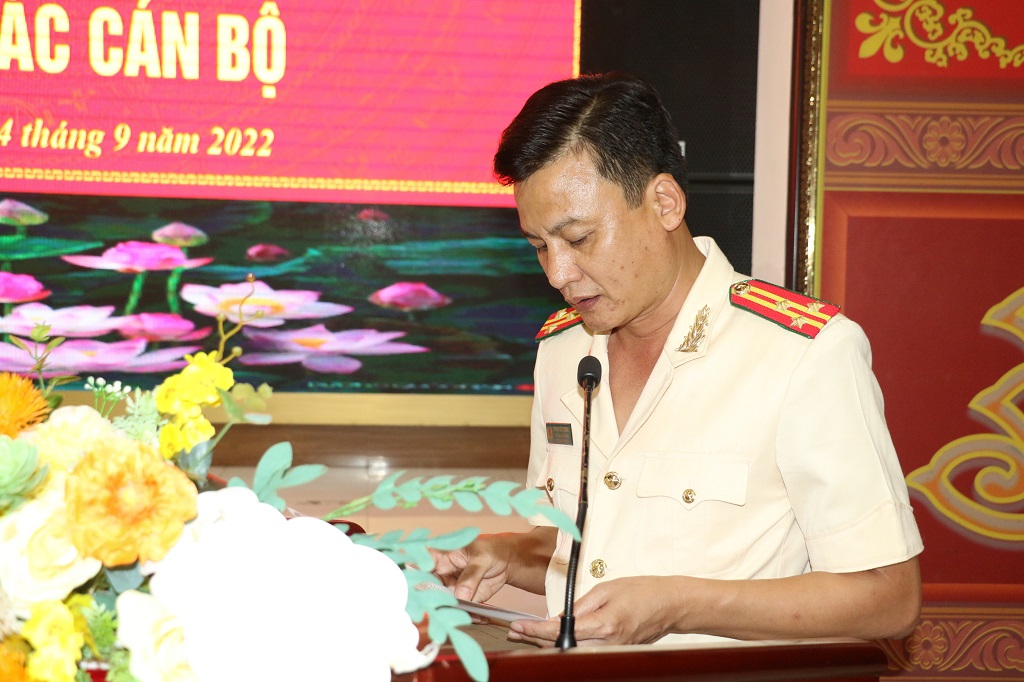 Thay mặt các đồng chí được bổ nhiệm, điều động đồng chí Thượng tá Phạm Vũ Cường phát biểu nhận nhiệm vụ